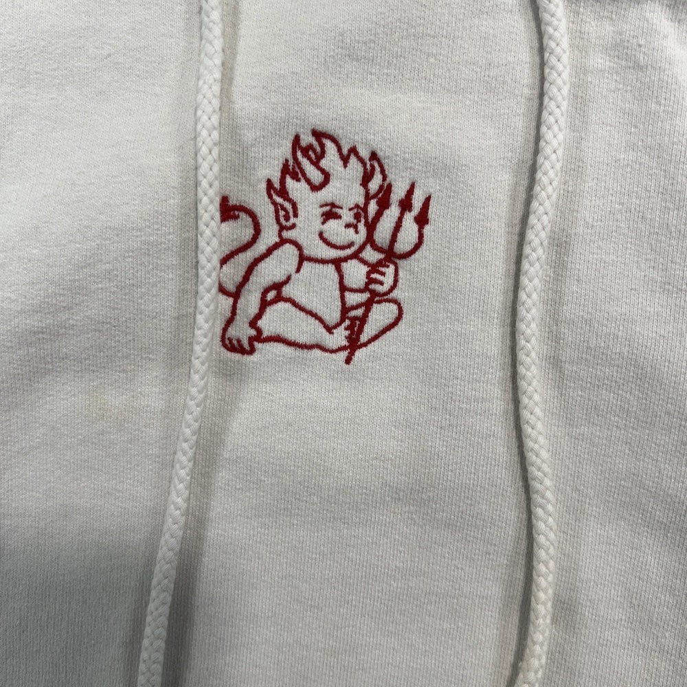 Brandy Melville / John Galt White Devil Embroidered Cropped Hoodie OS - Picture 2 of 7